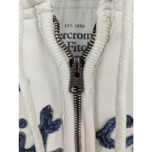 Y2K Abercrombie Fitch Cream Hoodie Zip Up Distressed Logo Spellout M - Picture 4 of 10